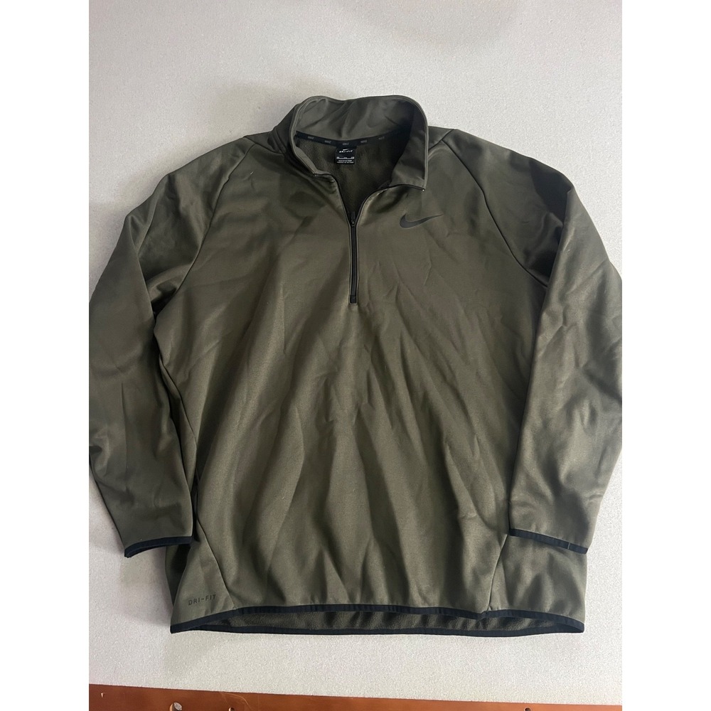 Men's Nike Dri Fit‎ Olive Green Quarter Zip Fleece Sweatshirt XXL